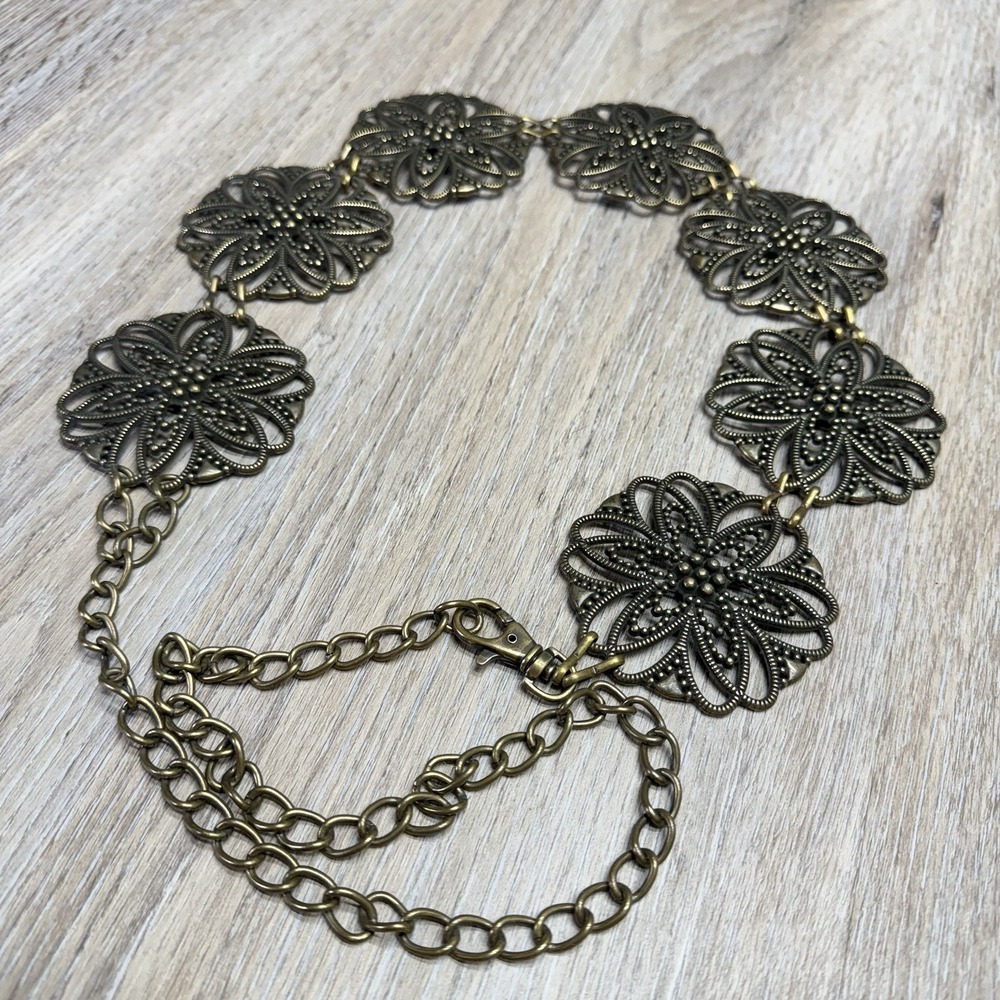Vintage Medallion Chain Belt Waist Hip Metal Jewelry BOHO Chic 1980s - Picture 3 of 11